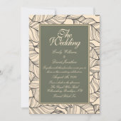 Design Green Blätter Line Art Einladung (Vorderseite)