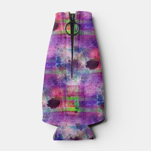 Design grün, lila Textur Aquarell Flaschenkühler (Rückseite)