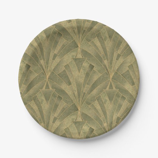 Design Grün und Gold Art Deco Muster Pappteller (Vorderseite)