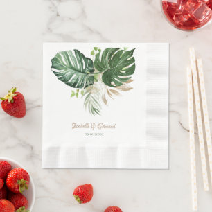 Design-Hochzeit von Watercolor Green Tropical Blät Serviette