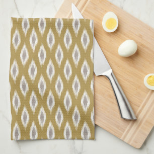 Design Ikat aus dem Mittelalter in Gold und Grau Geschirrtuch