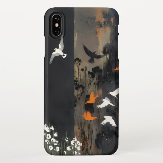 Design künstlerischer Vögel und Blume iPhone Hülle (Rückseite)