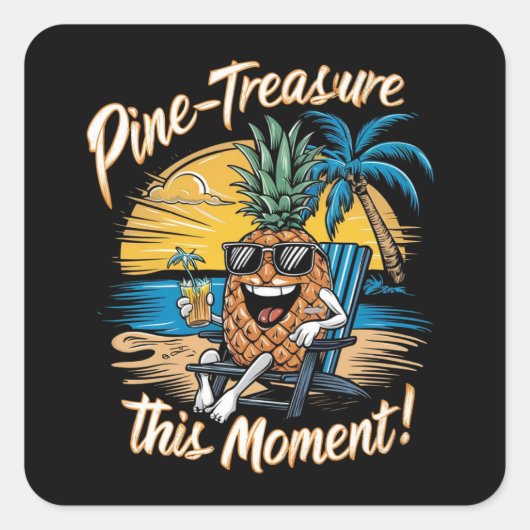 Design mit Ananas am Strand Quadratischer Aufkleber (Vorderseite)