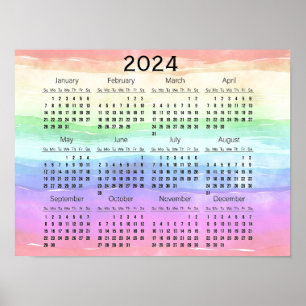 Design mit gedämpften Regenbogenfarben 2024 Kalend Poster