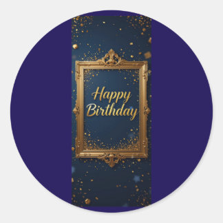 Design mit goldenem Rahmen auf marineblau Runder Aufkleber