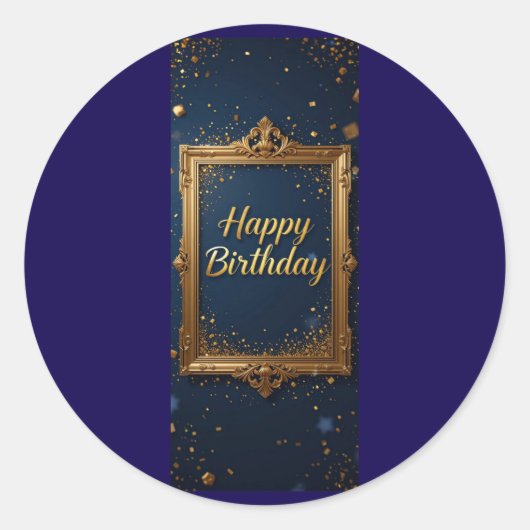 Design mit goldenem Rahmen auf marineblau Runder Aufkleber (Vorderseite)