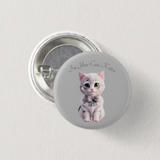 Design mit niedlichem grauem Kätzchen Button (Vorne & Hinten)