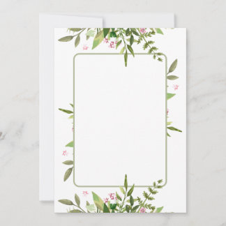 Design mit olivgrünem Blattspray rosa Blumen Einladung