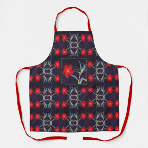Design mit roten Blumen und Blättern Schürze