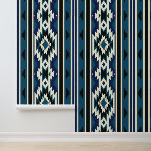 Design-Muster Blau und Weiß Navajo Tapete