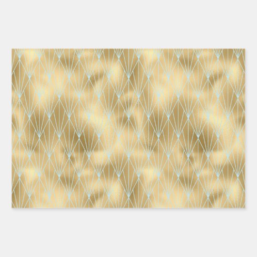 Design-Muster für Aquamarine und goldene Art Deco Geschenkpapier Set (Vorderseite 3)