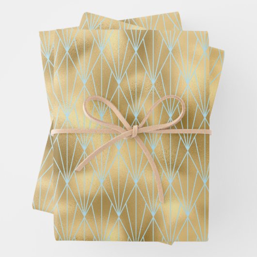Design-Muster für Aquamarine und goldene Art Deco Geschenkpapier Set (Beispiel)