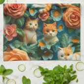 Design niedlicher Katzen und Blume Geschirrtuch (Gefaltet)