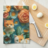 Design niedlicher Katzen und Blume Geschirrtuch (Viertel Falte)