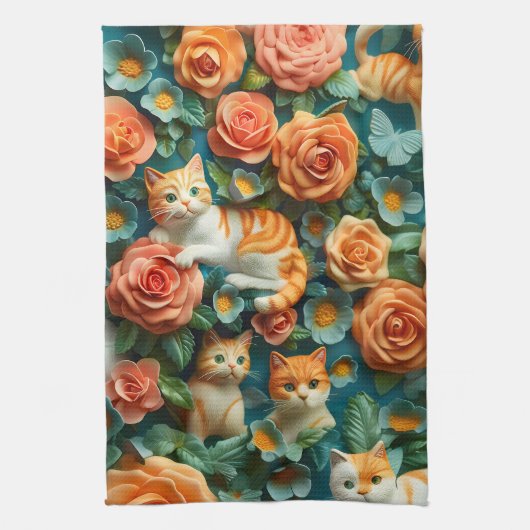 Design niedlicher Katzen und Blume Geschirrtuch (Vertikal)