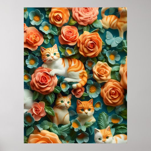 Design niedlicher Katzen und Blume Poster (Vorne)