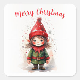 Design Niedlicher Weihnachtself Quadratischer Aufkleber