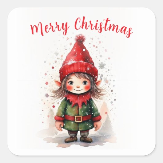 Design Niedlicher Weihnachtself Quadratischer Aufkleber (Vorderseite)