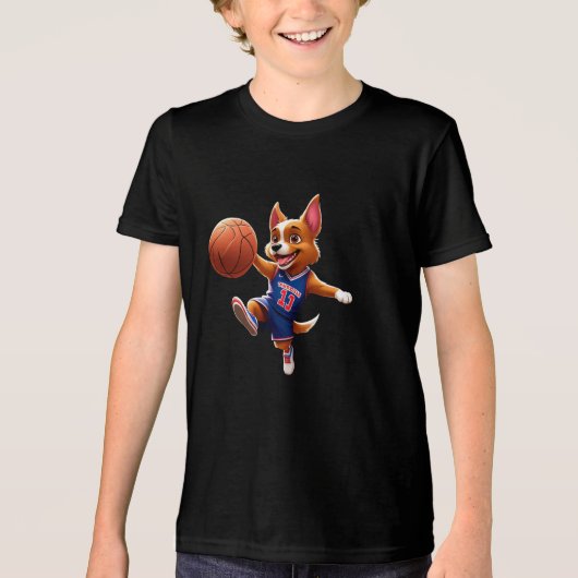 Design of a dog playing basketball Tri-Blend shirt (Vorderseite)