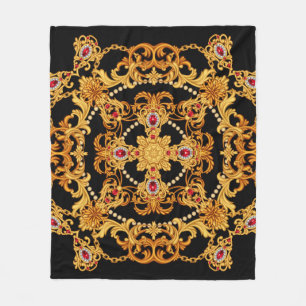 Design of silk scarf with ruby gem stones and gold fleecedecke