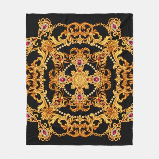 Design of silk scarf with ruby gem stones and gold fleecedecke (Vorderseite)