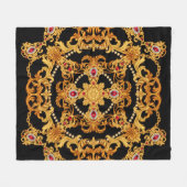 Design of silk scarf with ruby gem stones and gold fleecedecke (Vorderseite (Horizontal))