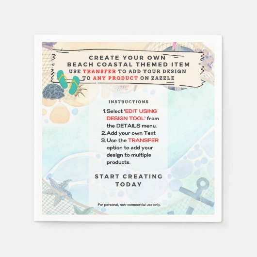 Design Own Beach Coastal Nautical Partyware Serviette (Vorderseite)