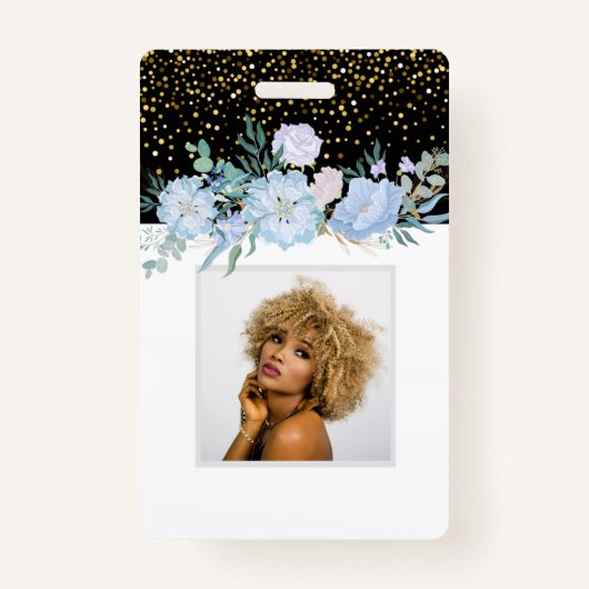 Design Own Blue Floral Business oder Event Station Ausweis (Vorderseite)