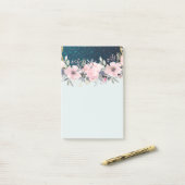 Design Own Stationery Girly Blume Blue Glitzer Post-it Klebezettel (Auf Schreibtisch)