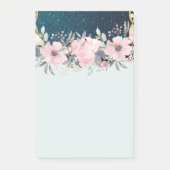 Design Own Stationery Girly Blume Blue Glitzer Post-it Klebezettel (Vorderseite)