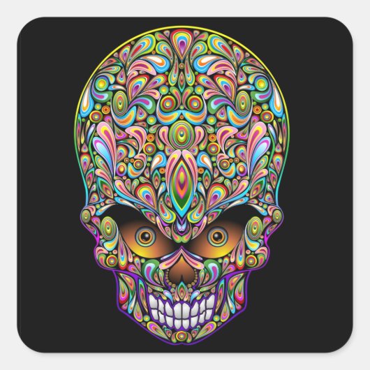 Design-Sticker für Psychedelic Skull Quadratischer Aufkleber (Vorderseite)