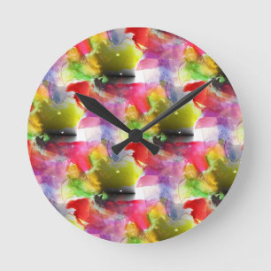 Design texture red, yellow watercolor runde wanduhr