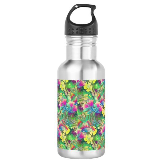 Design tropischer Blume Edelstahlflasche (Vorderseite)