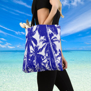 Design tropischer Palmen in Blau und Weiß Tasche