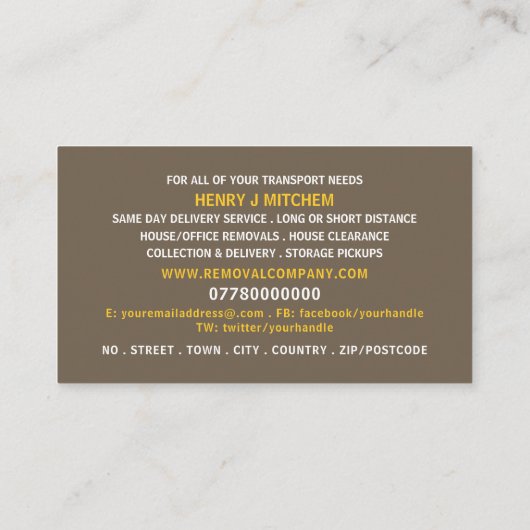 Design, Umzugsfirma Visitenkarte (Rückseite)