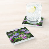Design-Untersetzer für Lila Hydrangea-Komponenten Glasuntersetzer (Schrägansicht)