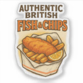 Design Vintag "Authentischer britischer Fisch & Ch Aufkleber (Vorderseite)