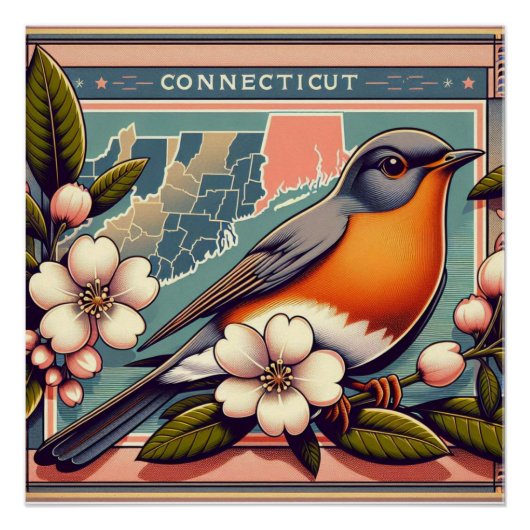 Design von Connecticut American Robin und Staat Bl Poster (Vorderseite)
