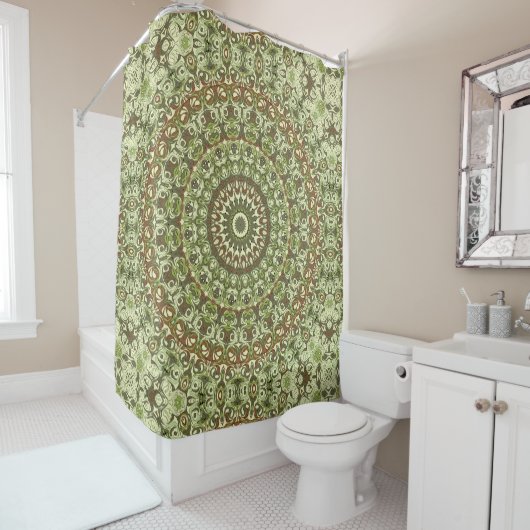 Design von Earthy Green und Brown Mandala Duschvorhang (Beispiel)
