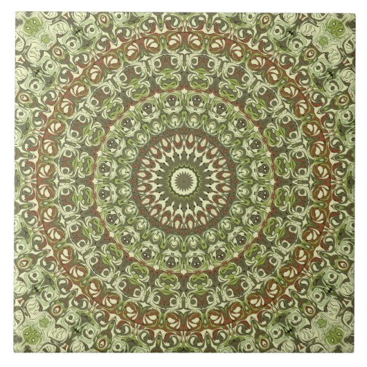 Design von Earthy Green und Brown Mandala Fliese (Vorderseite)