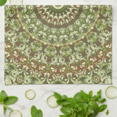 Design von Earthy Green und Brown Mandala Geschirrtuch (Gefaltet)