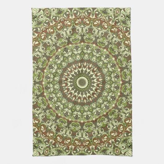 Design von Earthy Green und Brown Mandala Geschirrtuch (Vertikal)