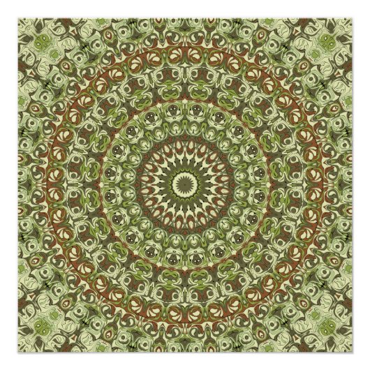 Design von Earthy Green und Brown Mandala Poster (Vorderseite)