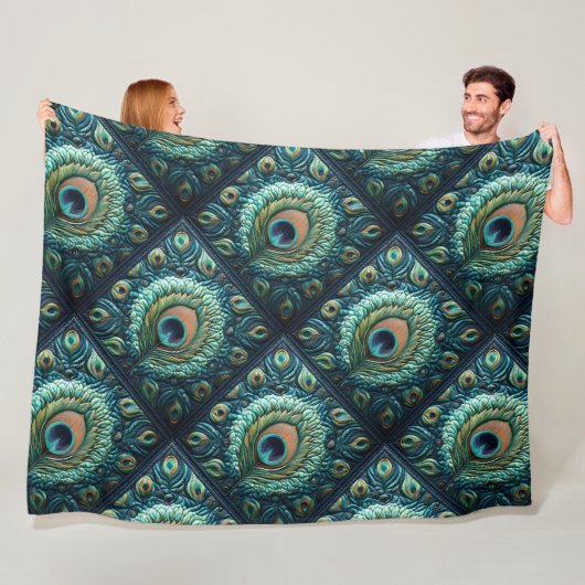 Design von gequilten Blue Peacock Feathers Fleecedecke (Beispiel)