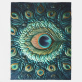 Design von gequilten Blue Peacock Feathers Fleecedecke (Vorderseite)
