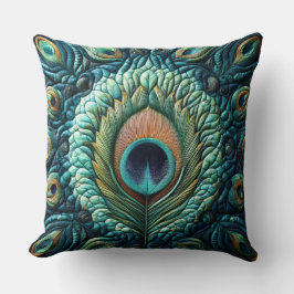 Design von gequilten Blue Peacock Feathers Kissen