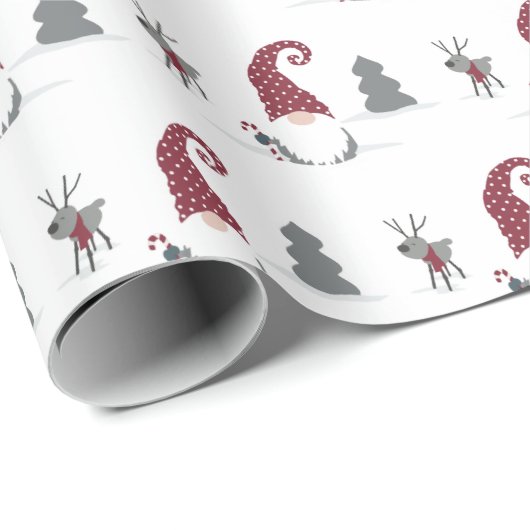 Design von Gnome und Reindeer skandinavisches Tomt Geschenkpapier (Rolleneckpunkt)