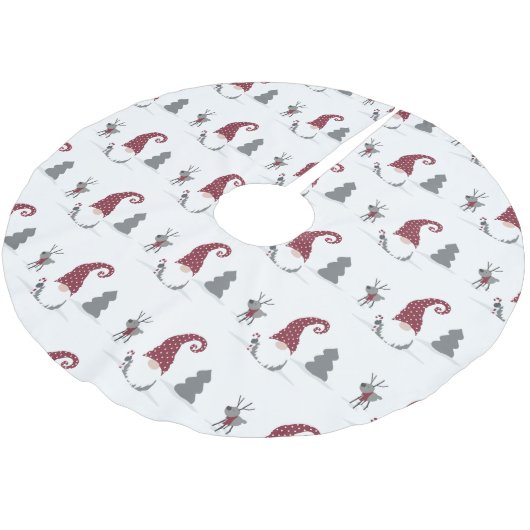 Design von Gnome und Reindeer skandinavisches Tomt Polyester Weihnachtsbaumdecke (Schrägansicht)