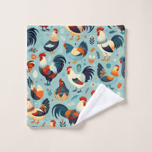 Design von Hühnern und Rastern Badhandtuch Set (Waschlappen)