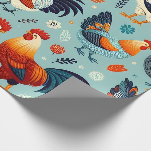 Design von Hühnern und Rastern Geschenkpapier (Ecke)
